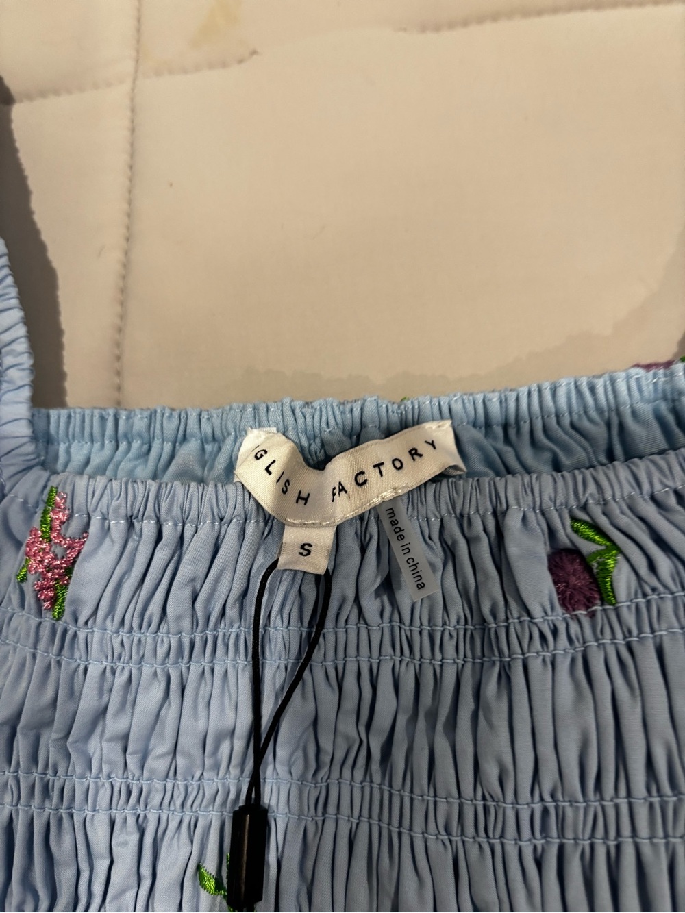 English factory smocked mini dress blue size small new - Picture 8 of 10